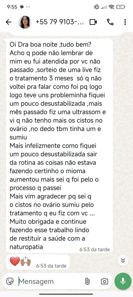 Depoimento real de aluna via WhatsApp